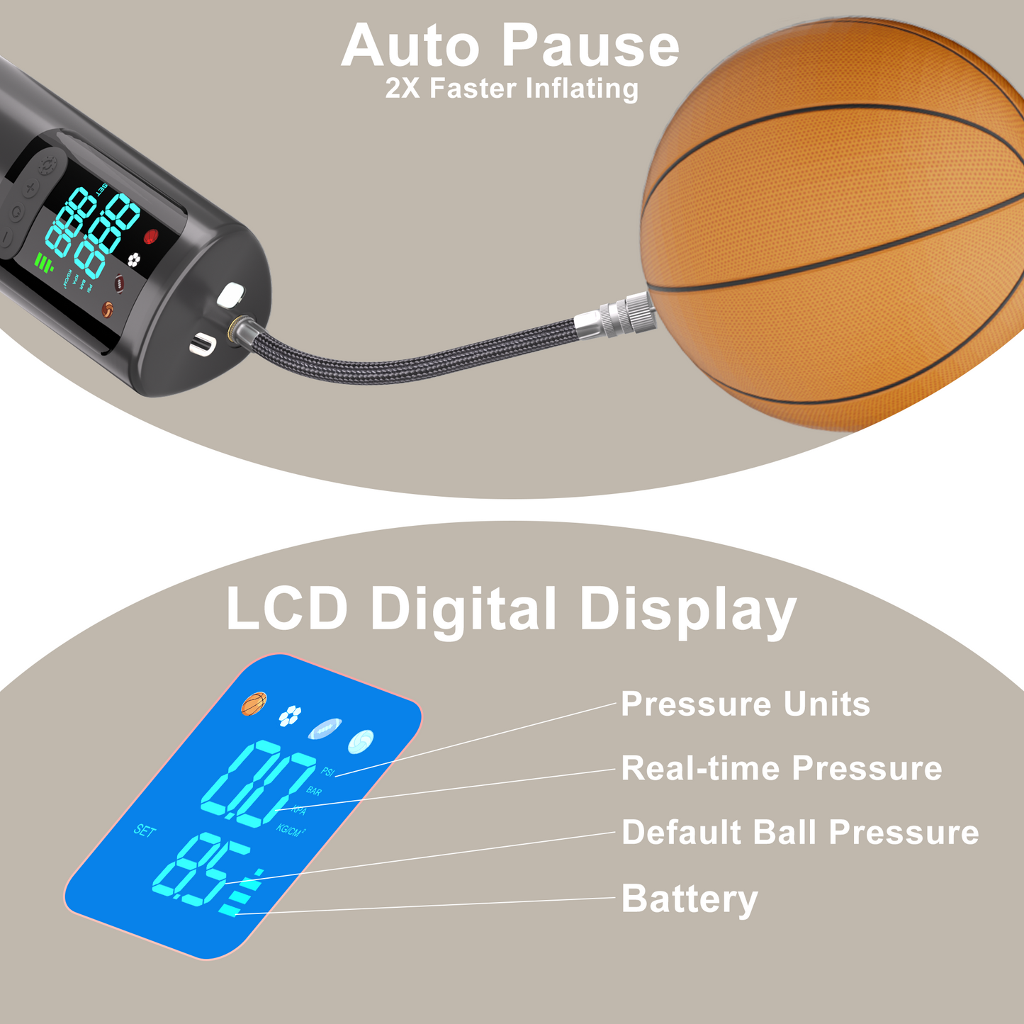 Electric Ball Pump,Portable Air Pump Ball Pump Inflator Needles with Digital Gauge for Exercise Ball Basketball Football Soccer Ball Beach Ball Yoga Ball Sports Balls Inflatables Pump Electric Pumps